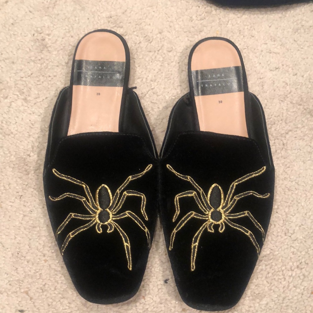 Zara Spider Velvet Slide Loafers Size 39